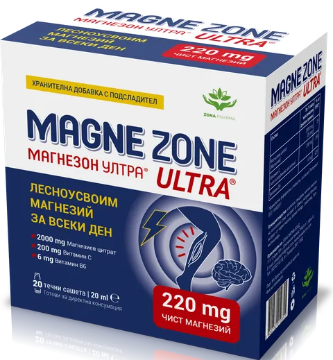 Магнезон Ултра – кутия с 20 течни сашета по 20 ml